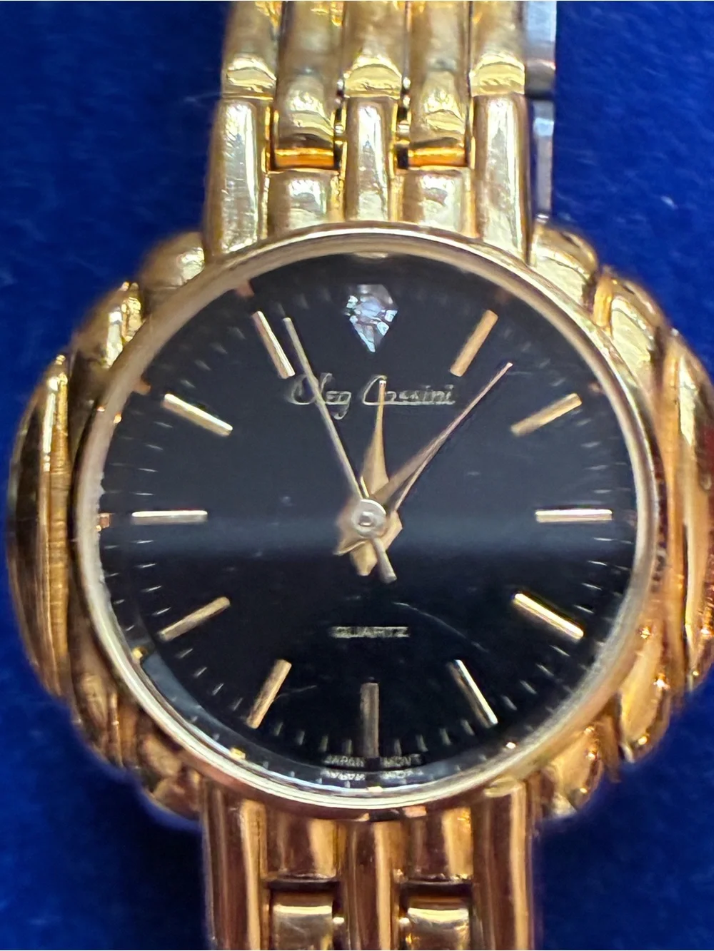 Oleg Cassini Swiss Quartz & Diamond Watch with Gold Tone Basket Weave Band